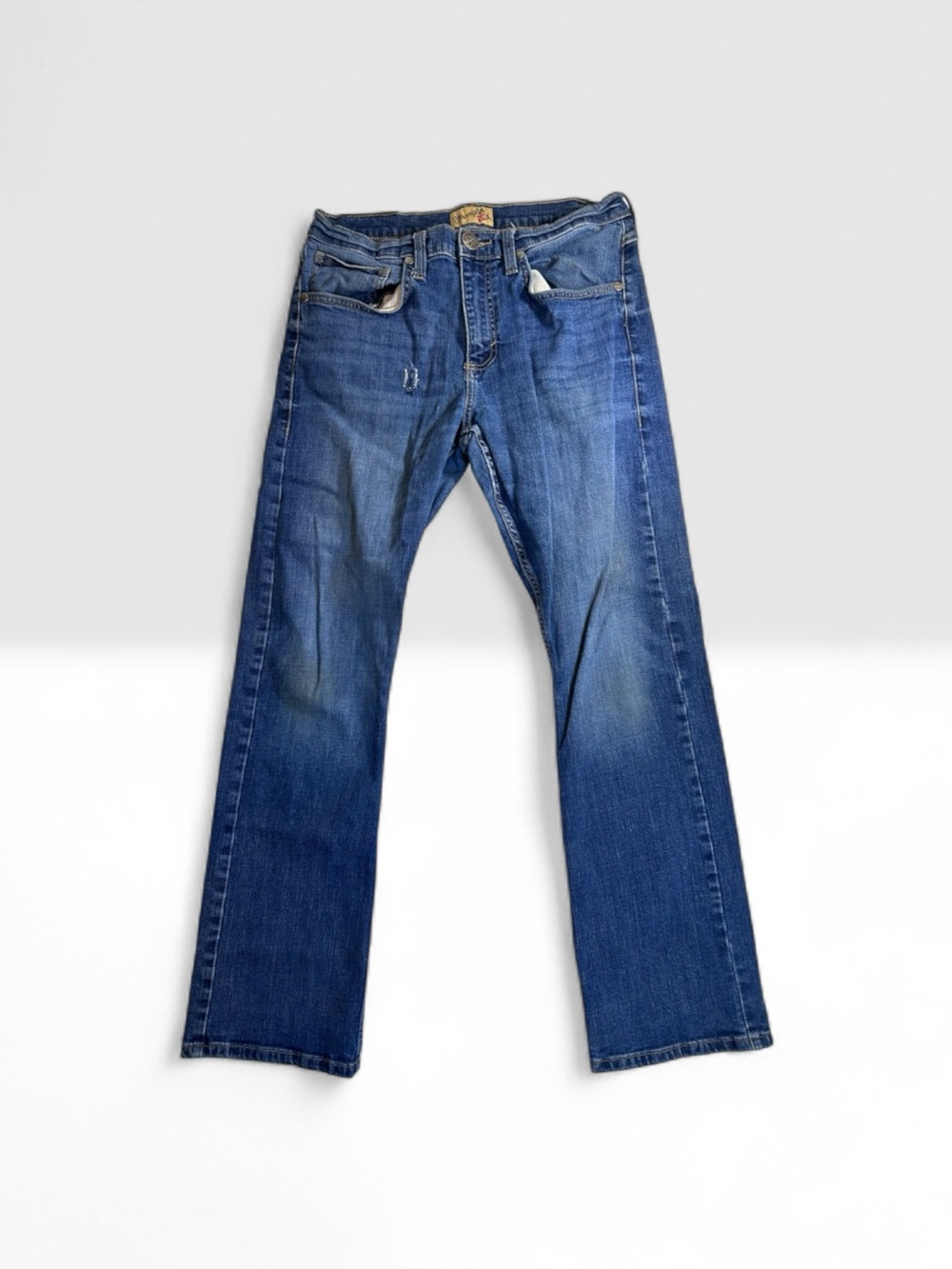 Wrangler 20X Style 42 Men’s Bootcut Jeans Blue Denim Distressed Western Cowboy